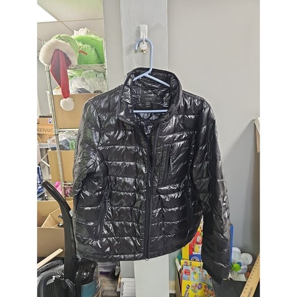 J Crew Womens L  Black Puffer Nylon Quilted Coat Shiny Y2k - Picture 1 of 7